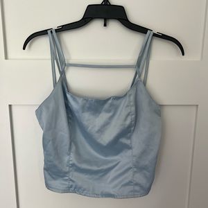 Urban Outfitters Satin Strappy Crop Top Light Blue